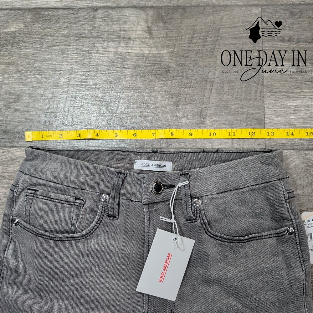 Good American Good Waist Raw Edge Skinny Jeans Gray High Rise NWT Size 8 - Picture 4 of 8